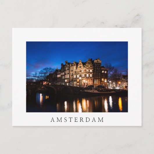 Amsterdam kanaalhuizen 's nachts briefkaart (Voorkant)