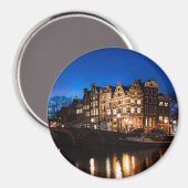 Amsterdam kanaalhuizen 's nachts magneet (Voorkant / Achterkant)