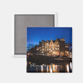 Amsterdam kanaalhuizen 's nachts magneet (Voorkant / Achterkant)