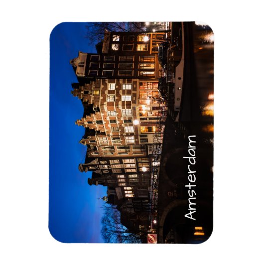 Amsterdam kanaalhuizen 's nachts magneet (Verticaal)