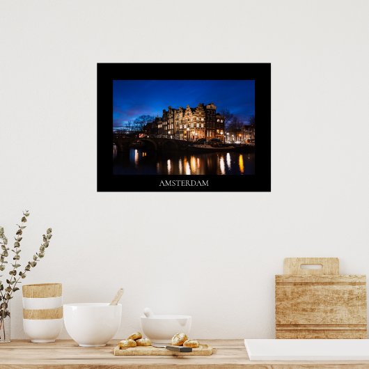 Amsterdam kanaalhuizen 's nachts poster (Keuken)