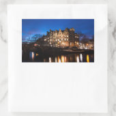 Amsterdam kanaalhuizen 's nachts rechthoekige sticker (Tas)