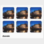 Amsterdam kanaalhuizen 's nachts vierkante sticker (Vel)