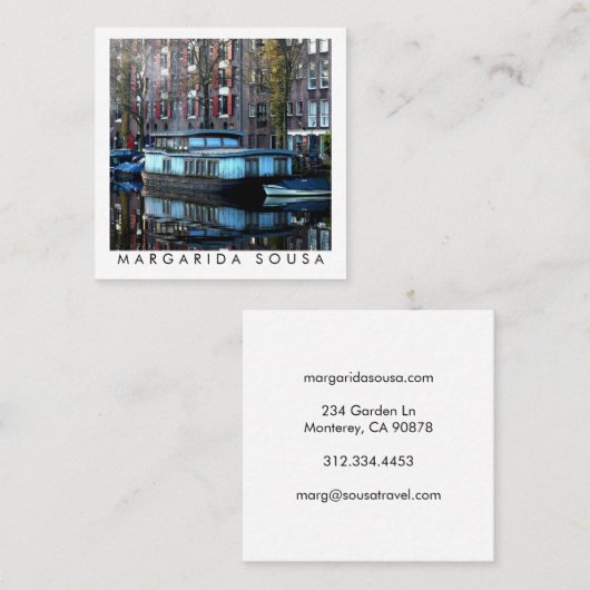 Amsterdam Kanalboot Fototoerisme Vierkante Visitekaartje (Voorkant / Achterkant)
