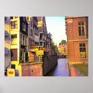 Amsterdam, kanalen en hoge gebouwen poster