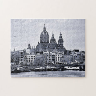 Amsterdam, kathedraal en boten - Holland (puzzel) Legpuzzel