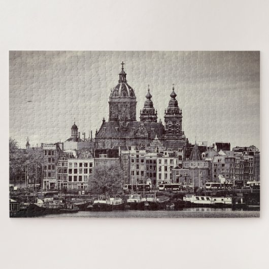 Amsterdam & kathedraal, stadskernen/ Holland Legpuzzel (Horizontaal)