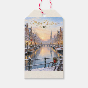 Amsterdam Kerstmis Winter Gracht Cadeautags Cadeaulabel
