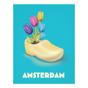 Amsterdam Klompen en Tulpen reisposter. Foto Afdruk