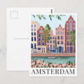 Amsterdam Lakeside Town Uitzicht reisillustratie Briefkaart (Voorkant / Achterkant)
