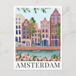 Amsterdam Lakeside Town Uitzicht reisillustratie Briefkaart