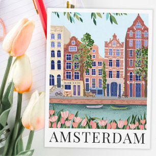 Amsterdam Lakeside Town Uitzicht reisillustratie Briefkaart
