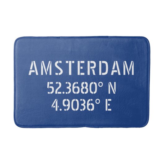 Amsterdam Latitude Longitude Blue Badmat (Voorkant)