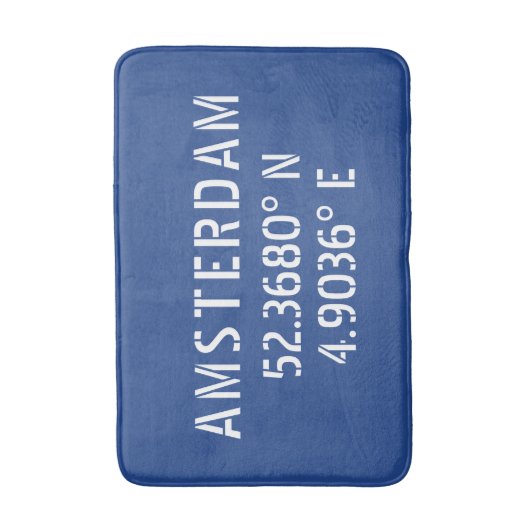 Amsterdam Latitude Longitude Blue Badmat (Voorkant Verticaal)