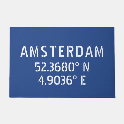 Amsterdam Latitude Longitude Blue Deurmat (Voorkant)