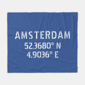 Amsterdam Latitude Longitude Blue Fleece Deken (Voorkant (Horizontaal))