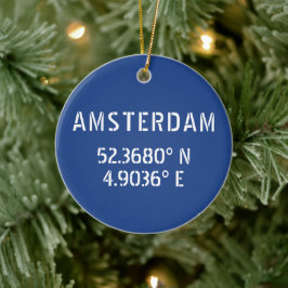 Amsterdam Latitude Longitude Blue Keramisch Ornament