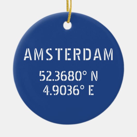 Amsterdam Latitude Longitude Blue Keramisch Ornament (Voorkant)