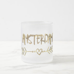 Amsterdam Love Dutch Gold Typography Elegant Matglas Koffiemok