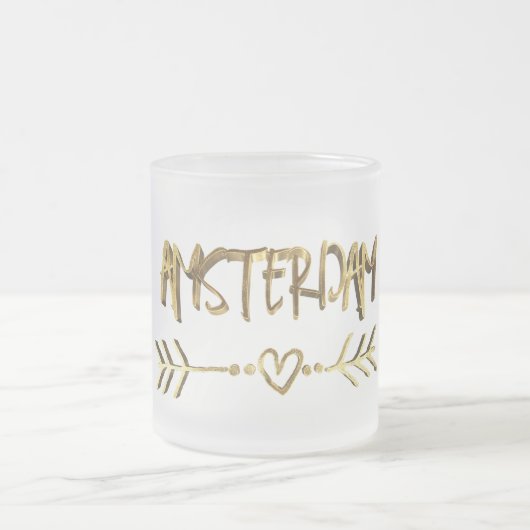 Amsterdam Love Dutch Gold Typography Elegant Matglas Koffiemok (Center)