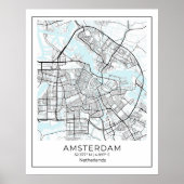 Amsterdam Map Afdrukken - Amsterdam Black & White  Poster (Voorkant)