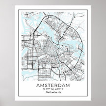 Amsterdam Map Afdrukken - Amsterdam Black & White 