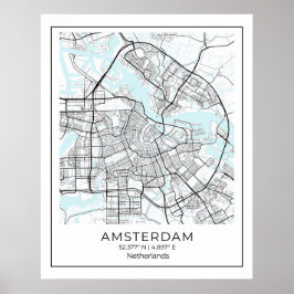 Amsterdam Map Afdrukken - Amsterdam Black & White  Poster