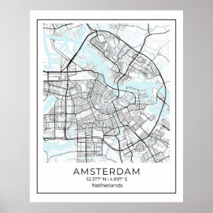 Amsterdam Map Afdrukken - Amsterdam Black & White  Poster