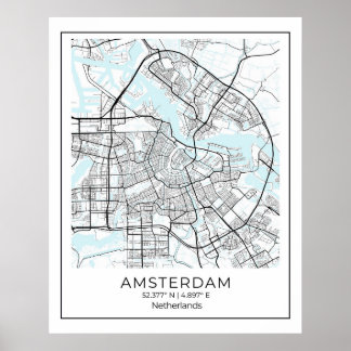Amsterdam Map Afdrukken - Amsterdam Black & White Poster