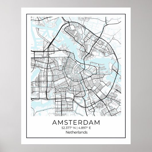 Amsterdam Map Afdrukken - Amsterdam Black & White  Poster (Voorkant)