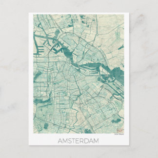 Amsterdam Map Blue  Waterverf Briefkaart