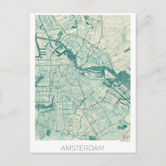 Amsterdam Map Blue Waterverf Briefkaart (Voorkant)
