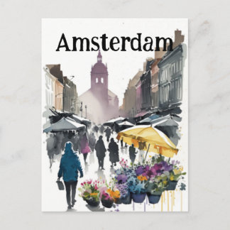 Amsterdam-markt voor bloem briefkaart