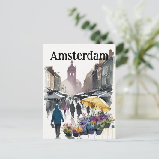 Amsterdam-markt voor bloem briefkaart (Staand voorkant)