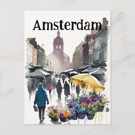 Amsterdam-markt voor bloem briefkaart (Voorkant)
