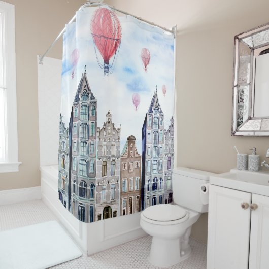Amsterdam met heteluchtballon douchegordijn (In situ)