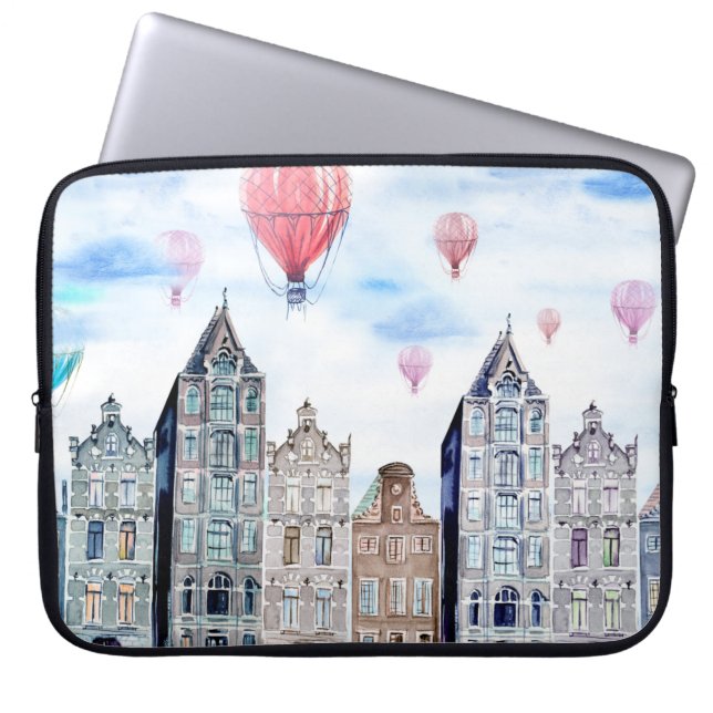 Amsterdam met heteluchtballon laptop sleeve (Voorkant)