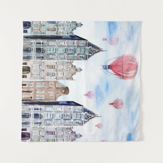 Amsterdam met heteluchtballon wandkleed (Voorkant (horizontaal))