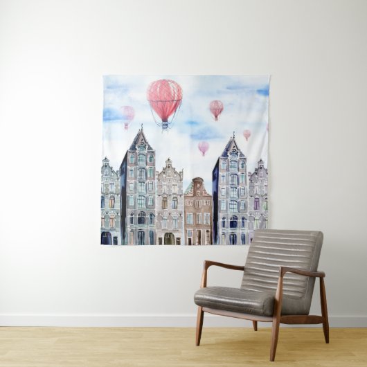 Amsterdam met heteluchtballon wandkleed (In situ)