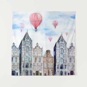 Amsterdam met heteluchtballon wandkleed