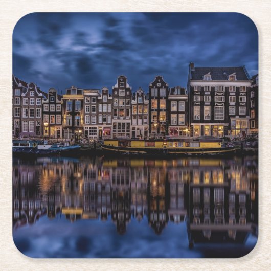 Amsterdam met Kanalen in Dusk Kartonnen Onderzetters (Voorkant)
