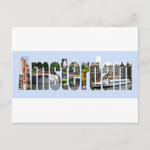 Amsterdam met toeristische vizieren in letters briefkaart