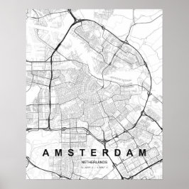 Amsterdam Minimalistische Kaart (Zwart & Wit) Poster