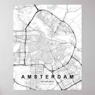 Amsterdam Minimalistische Kaart (Zwart & Wit) Poster
