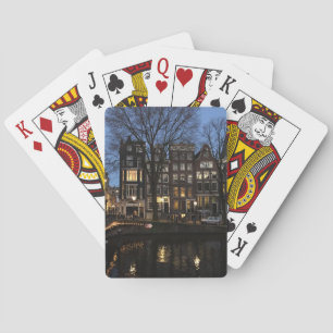 Amsterdam nacht op het Kanaal in Nederland Pokerkaarten