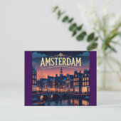 Amsterdam Nacht tijd Skyline Briefkaart (Staand voorkant)