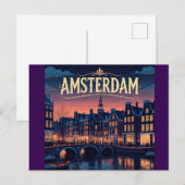 Amsterdam Nacht tijd Skyline Briefkaart (Voorkant / Achterkant)