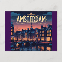 Amsterdam Nacht tijd Skyline Briefkaart