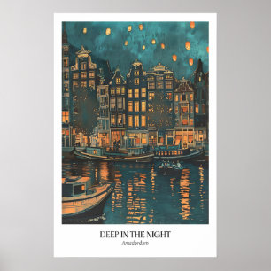 Amsterdam Nachtlandschap Kunstprint Europese Stads Poster