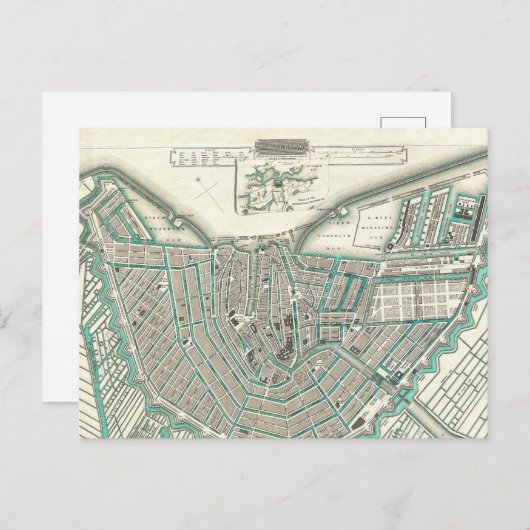 Amsterdam, Nederland ・ Antiek kaart van het stadsp (Voorkant / Achterkant)